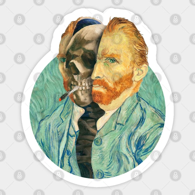 Van Gogh Surreal Head, Van Gogh Skeleton, Skull, Smoking skeleton Sticker by ArtOfSilentium